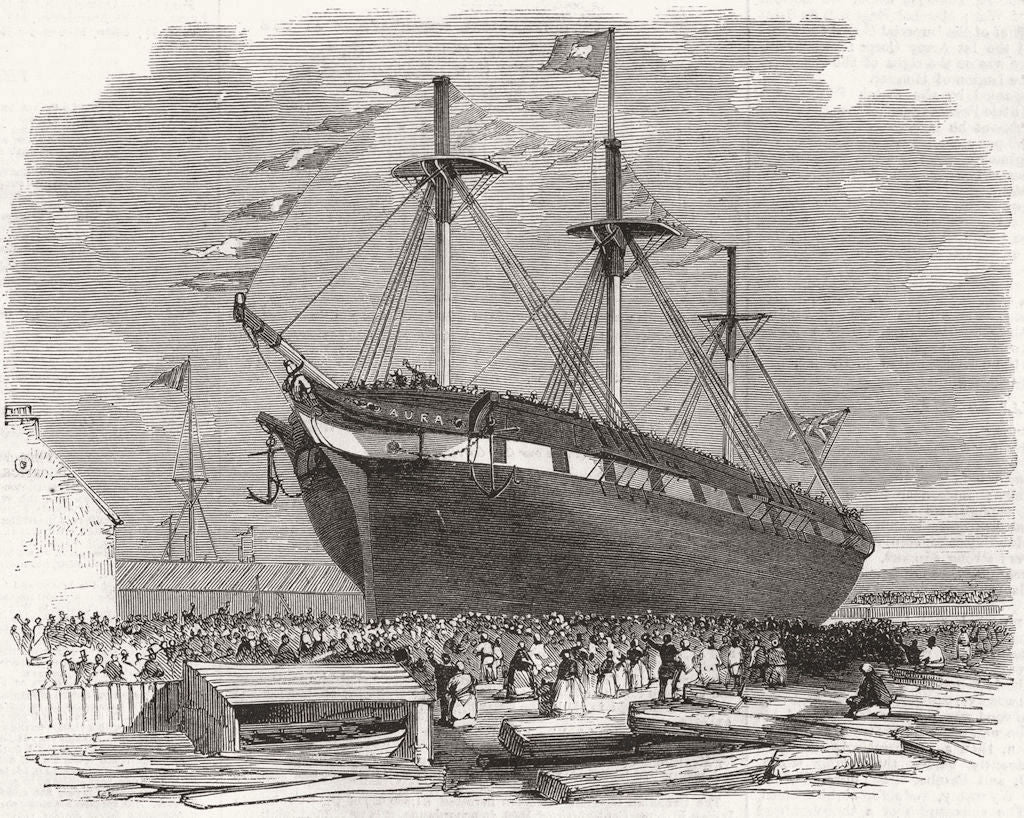 IRELAND. Launch. ship Aura, Wheeler's docks, Cork 1860 old antique print
